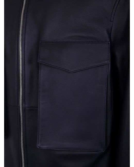 Desa Blue Leather Patch Pocket Bomber Jacket for men