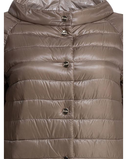 Herno Brown Reversible Short Down Jacket Made Of Ultra-Light Nylon