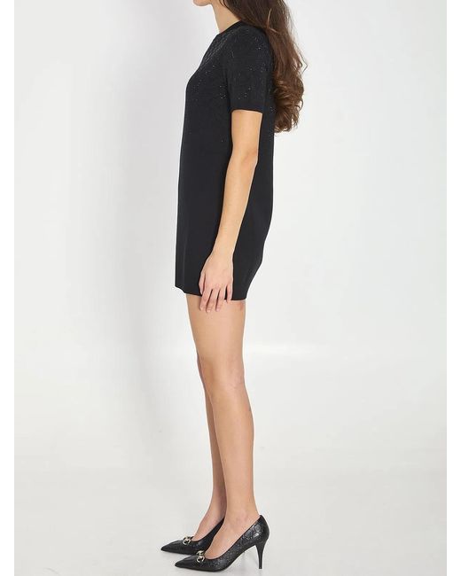 Gucci Black Fine Wool Dress With Gg Crystals