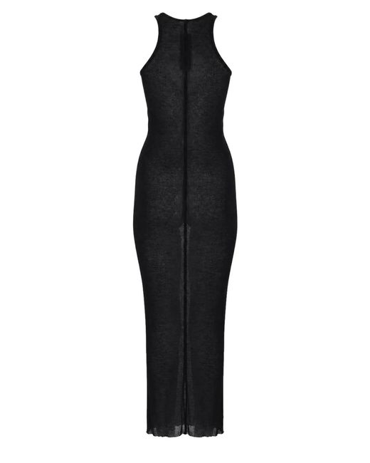Rick Owens Black Sleeveless Form-Fitting Midi Dress With Collar Detail