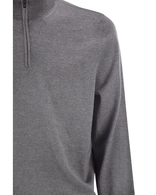 Boss Gray Virgin Wool Jumper With Zip Collar for men