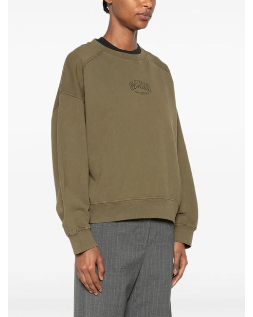 Ganni Green Logo-Print Raglan-Sleeve Sweatshirt