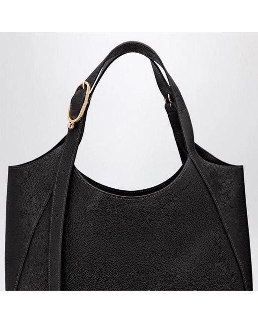 Longchamp Black Le Foulonné Xl Smooth Leather Tote Bag