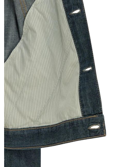Brunello Cucinelli Blue Denim Jacket With Leather Collar for men