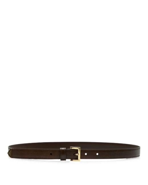Prada White Slim Leather Belt With Logo