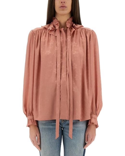 Chloé Red Fluid Silk Jacquard Blouse