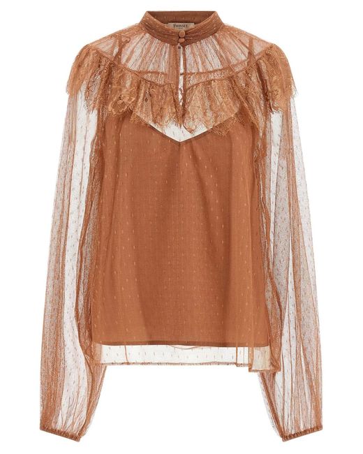 Twinset Brown Twin Set Tulle Plumetis Blouse