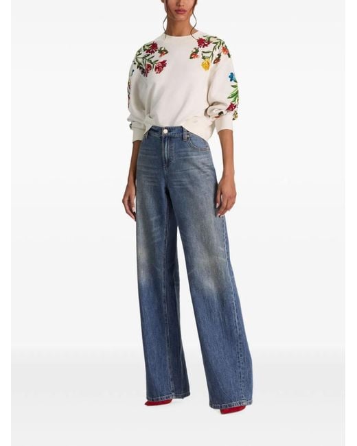 Alice + Olivia White Cotton Floral Sequin Embellishment