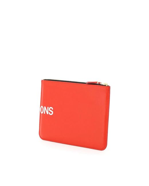 Comme des Garçons Red Leather Pouch With Logo
