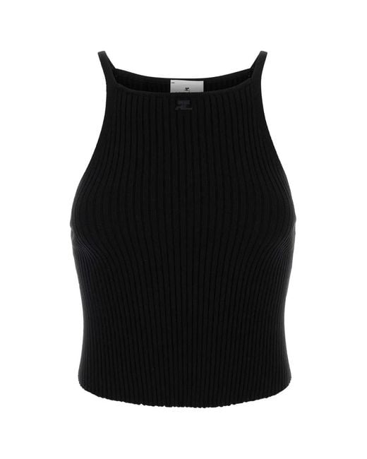 Courreges Black Circle Rib Knit Top