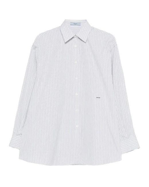 Prada White Embroidered Poplin Oversize Shirt