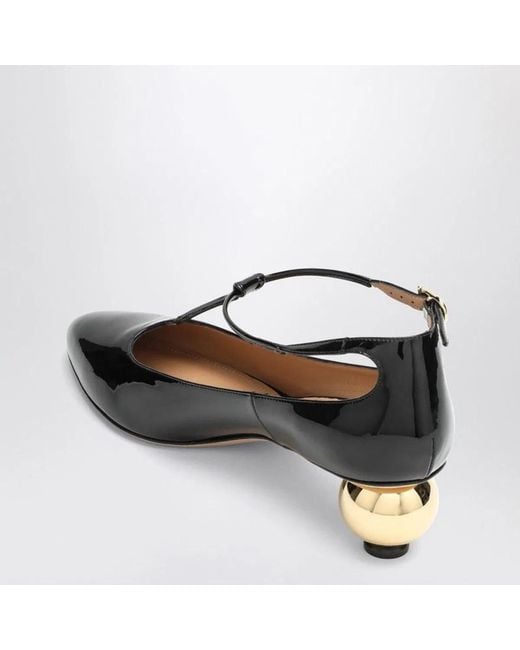 Ferragamo Black Patent T-Strap Décolleté