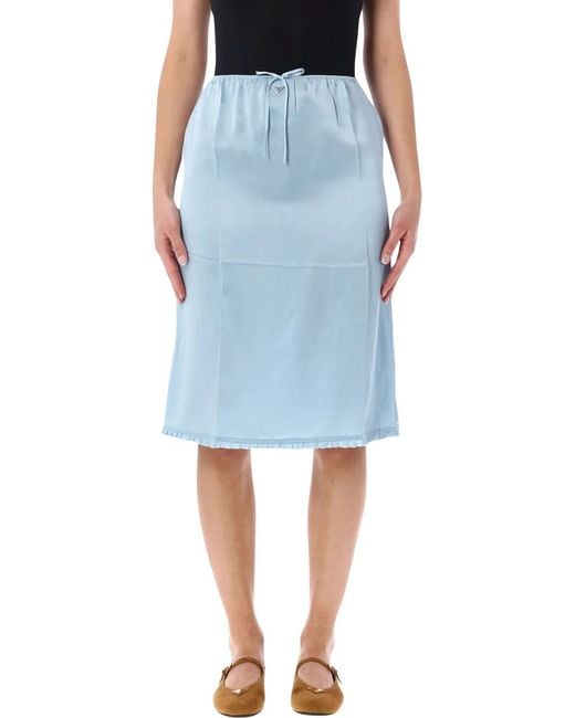 Prada Blue Light Silk Slip Skirt