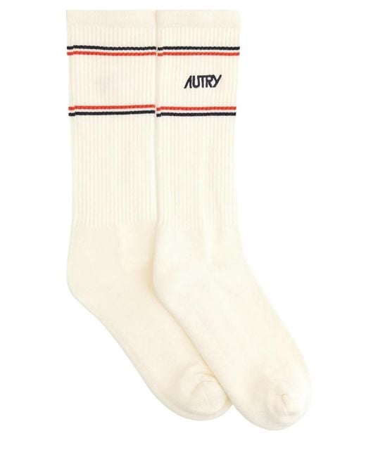Autry X Maison Kitsune White Socks With Logo