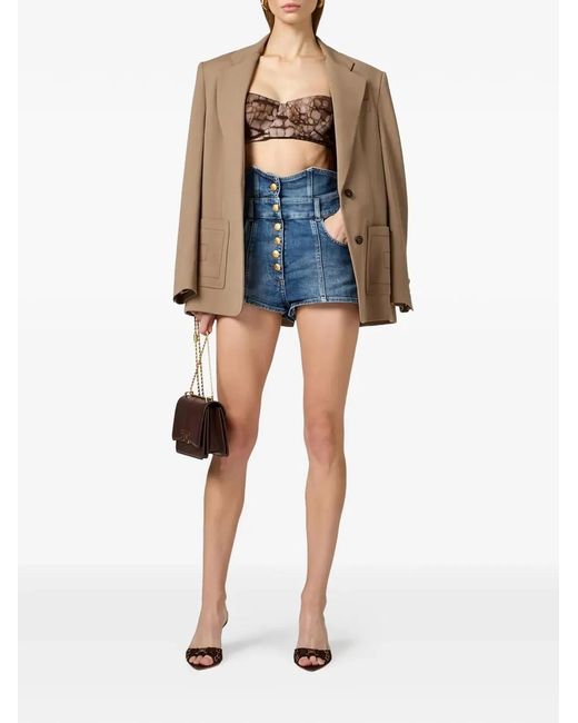 Elisabetta Franchi Natural Single-Breasted Gabardine Blazer With Embroidered Pockets
