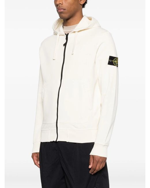Stone Island White Regular Fit Hoodie With Zip And Pockets for men