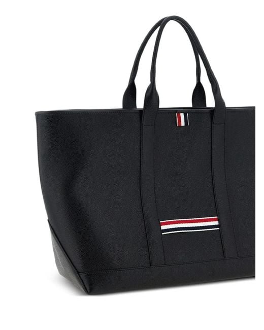 Thom Browne Black Leather Medium Tote Bag for men