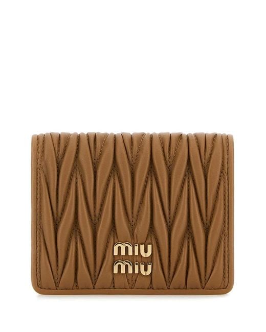 Miu Miu Brown Small Matelassé Nappa Leather Wallet With Snap Closure
