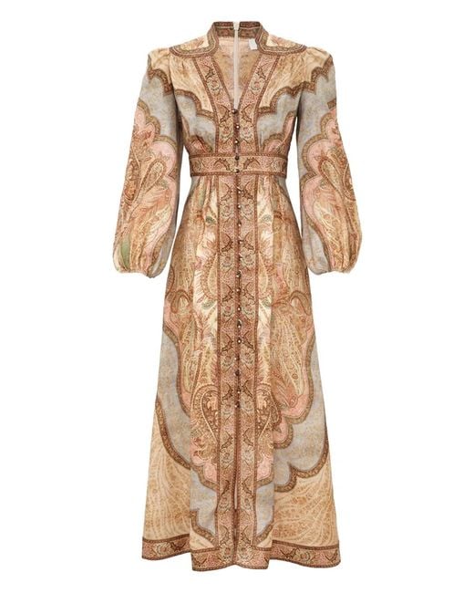 Zimmermann Natural "Wanderlust" Low-Cut Midi Dress