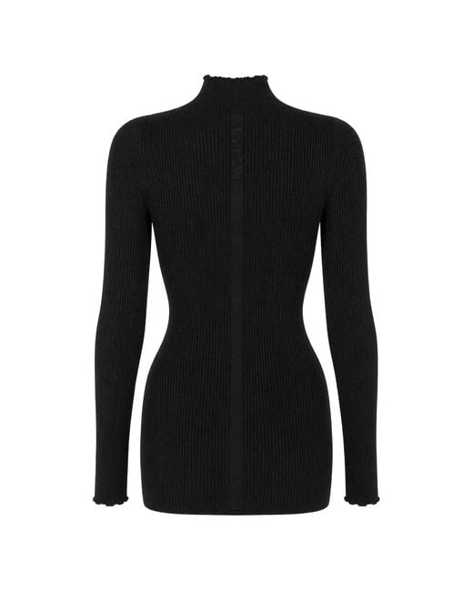 Rick Owens Black Ribbed-Knit High-Neck Sweater