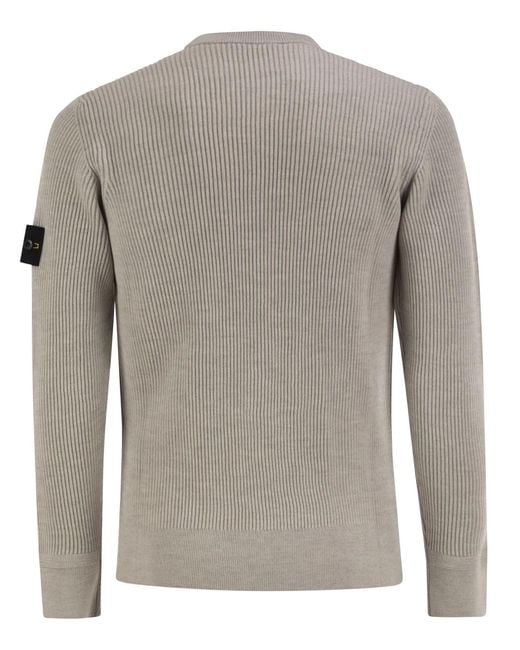 Stone Island Gray Crew-Neck Jumper With Ribbed Edges for men