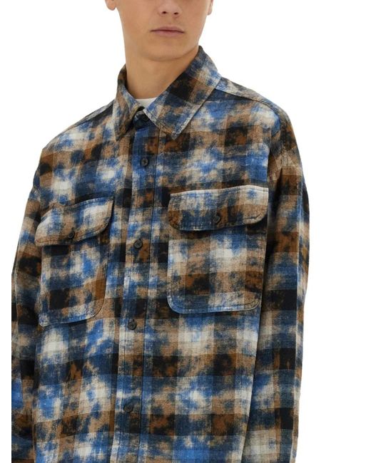 Palm Angels Blue Plaid Shirt for men