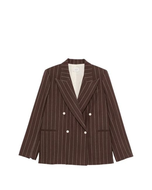 Alysi Brown Wool Striped Double-Breasted Jacket
