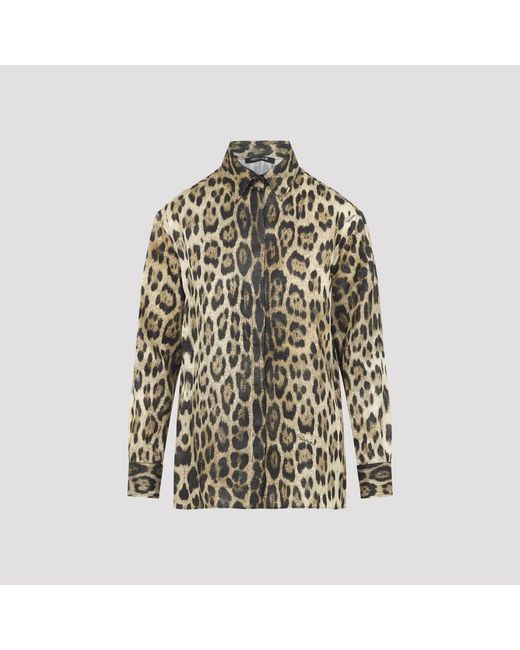 Roberto Cavalli Gray Natural Jaguard Print Shirt