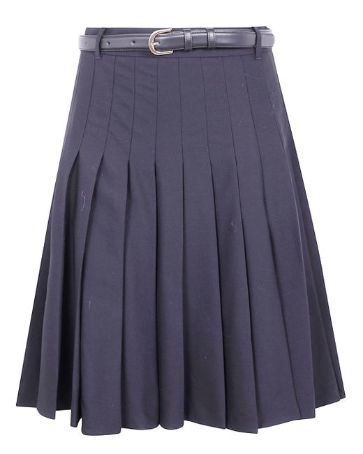 Self-Portrait Blue Pleated Twill Midi Skirt