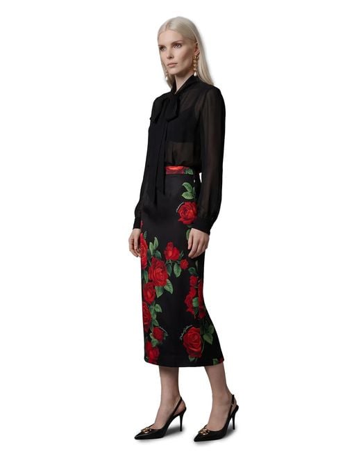 Dolce & Gabbana Black Dolce&Gabbana Rose Print Midi Skirt