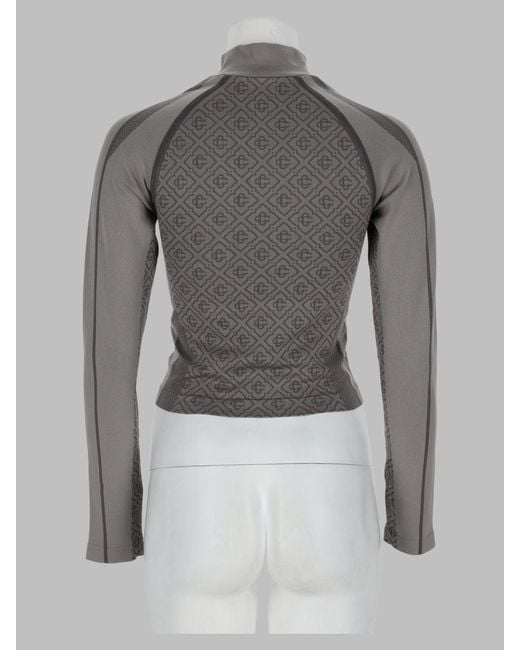Casablanca Gray Monogram Half-Zip Mock Neck Long Sleeve Top