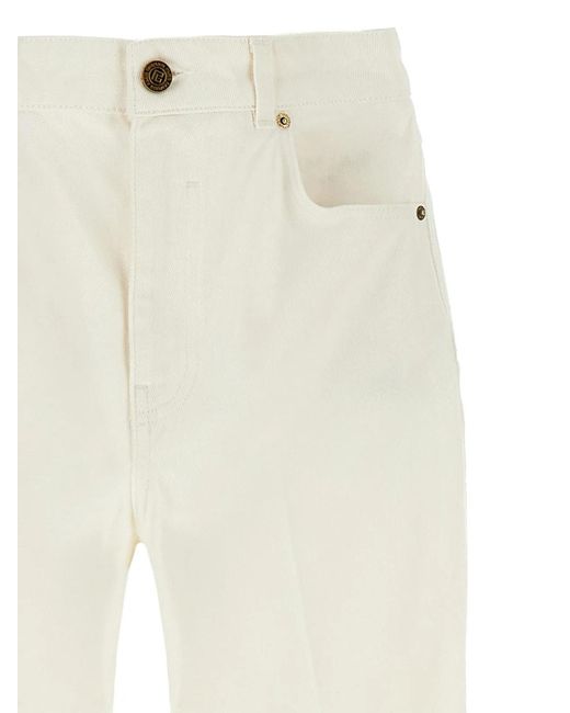 Balmain White Embroidery Jeans