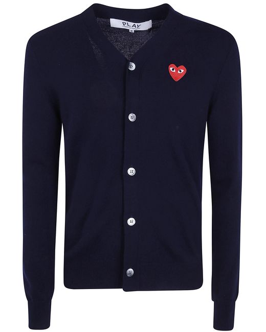 COMME DES GARÇONS PLAY Blue V-Neck Cardigan Emblem Knit