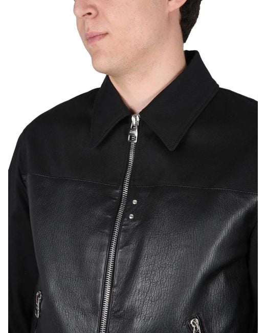 McQueen Black Leather Bomber Jacket for men