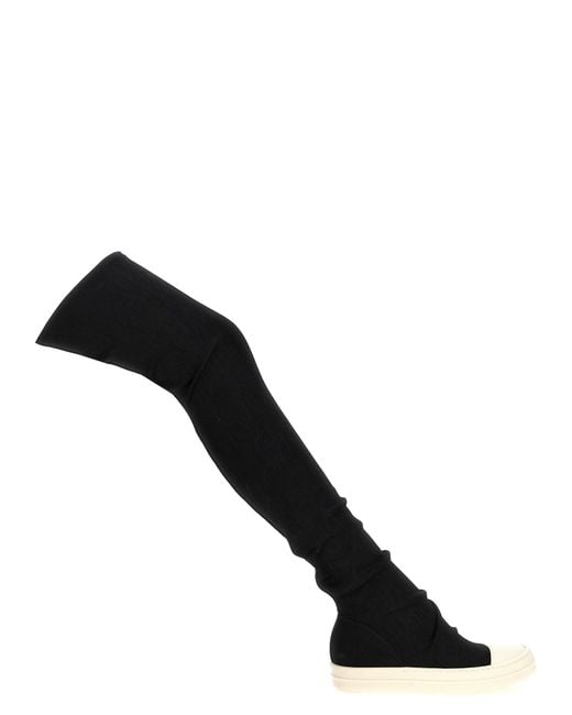 Rick Owens Black 'High Sock Sneaks' Denim Boots