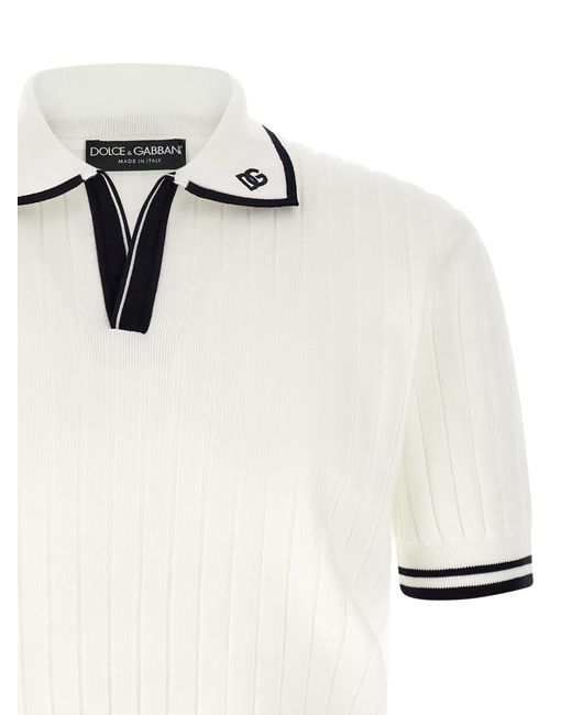 Dolce & Gabbana White Cotton Polo Shirt for men