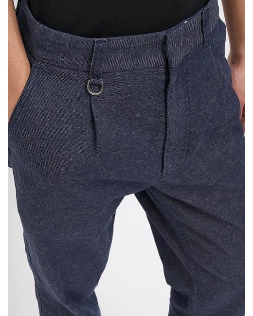 Paolo Pecora Blue Cotton And Linen Pants for men