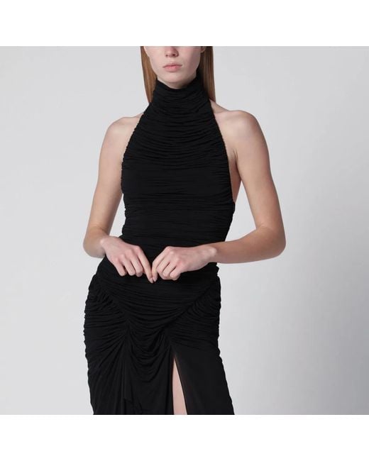 Francesco Murano Black Draped Viscose-Blend Bodysuit