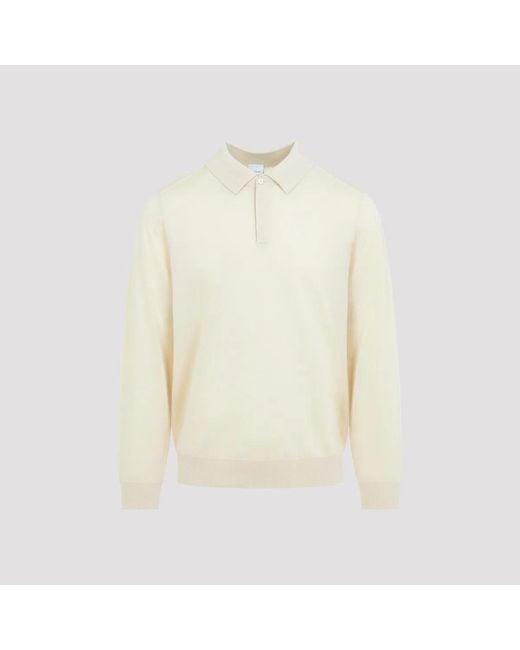 Paul Smith White Light Fine Knit Polo Sweater for men