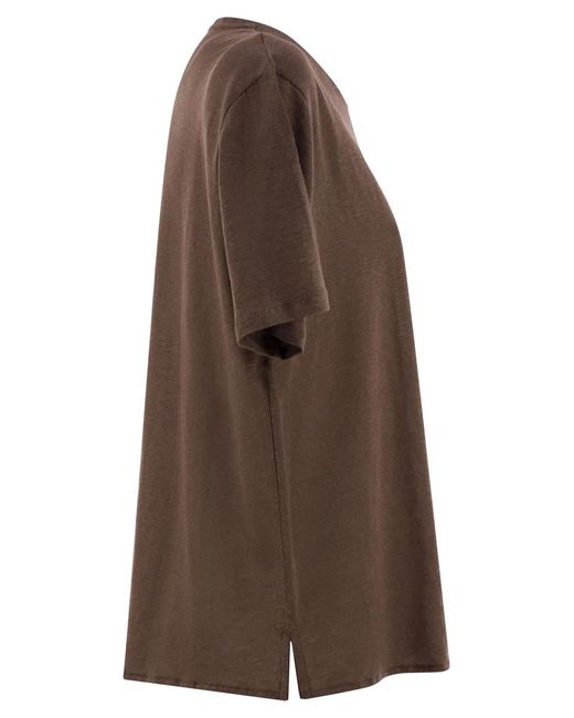 Majestic Brown Linen Crew-Neck T-Shirt