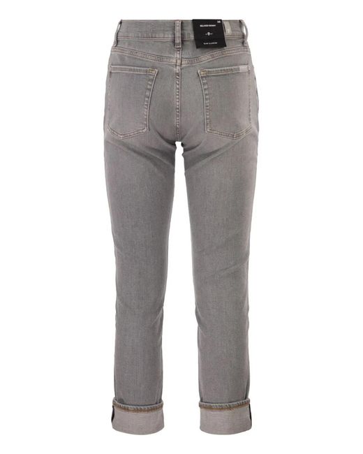 7 For All Mankind Gray Relaxed Skinny Cropped Slim Illusion Stretch Denim Jeans