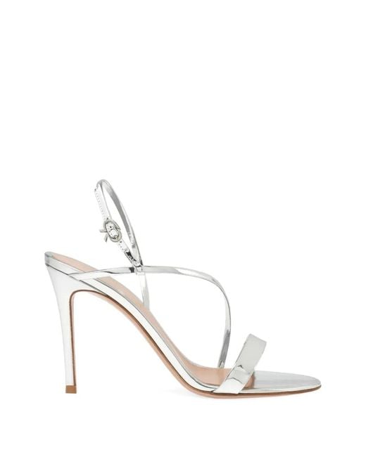 Gianvito Rossi White Metal Mid Heel Sandals