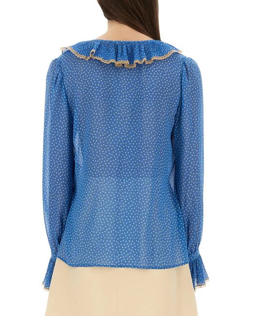 Valentino Garavani Blue Silk Blouse