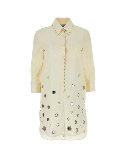 Prada White Sand Cotton Shirt Dress