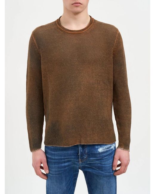 Avant Toi Brown Hand Painted Crew Neck Sweater for men