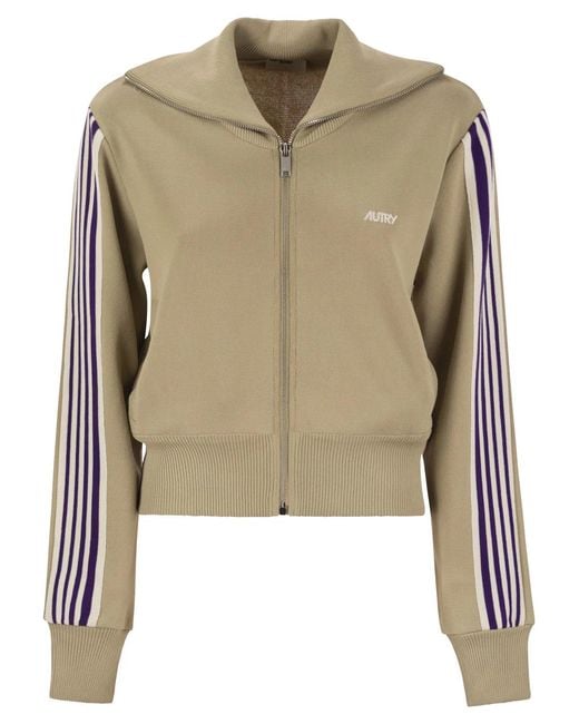 Autry Green Knitted Tennis-Style Zip Sweatshirt
