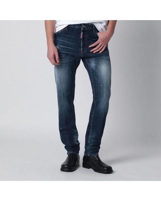 DSquared² Blue Washed Teddy Jeans With Paint Splatters for men