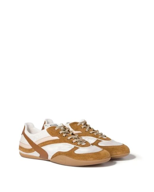 Miu Miu Brown Two-Tone Tech Fabric And Suede Gymnasium Sneakers