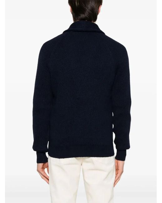 Brunello Cucinelli Blue English Rib Knit Cardigan for men