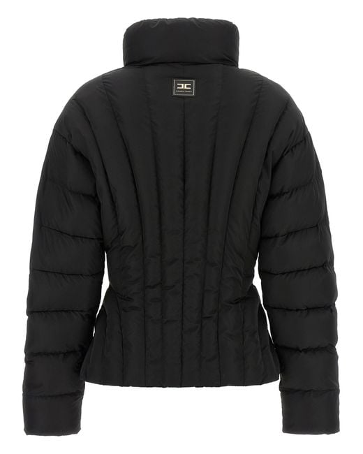 Elisabetta Franchi Black Bustier Quilted Down Jacket